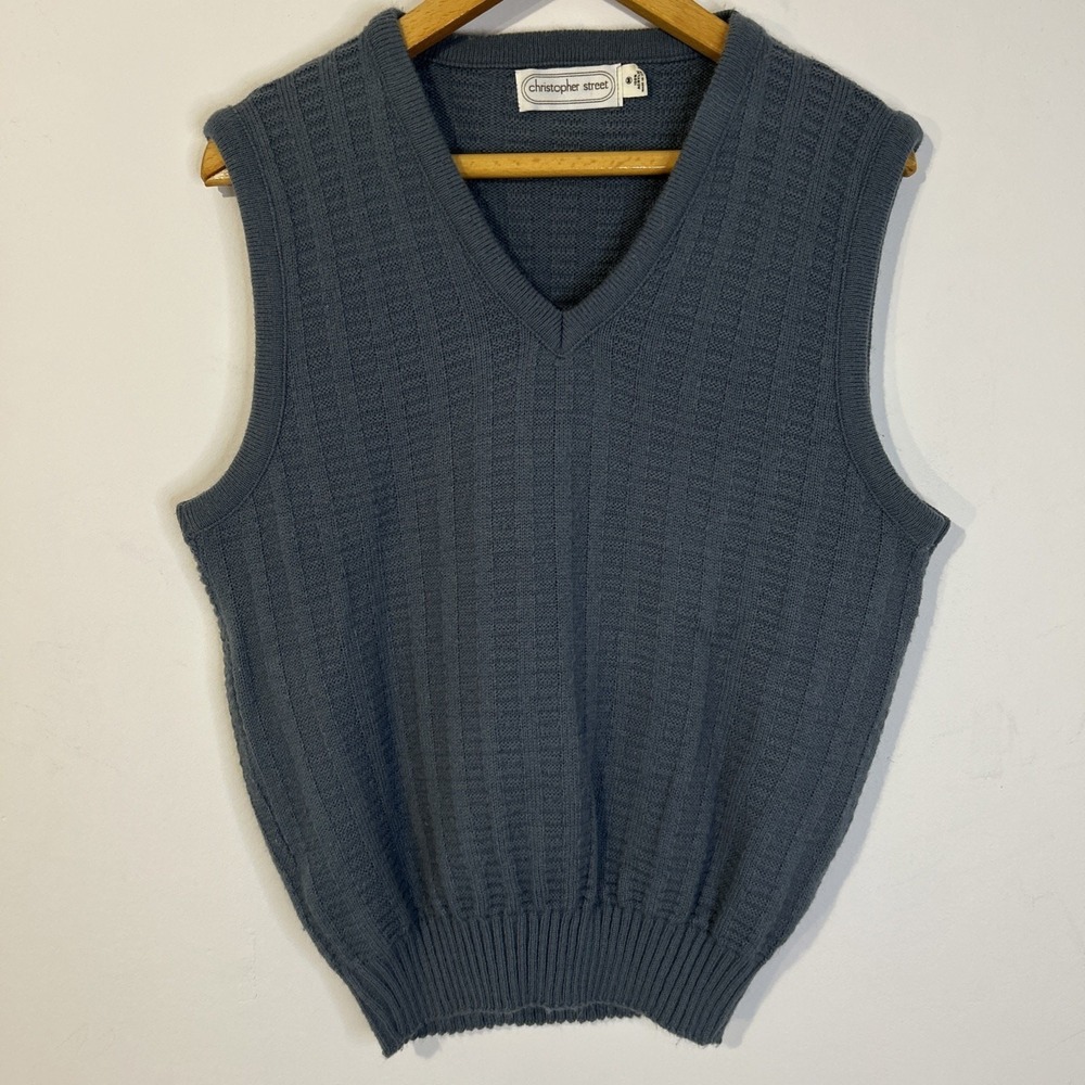 Vintage Christopher Street Blue Knit Sweater Vest Size Medium